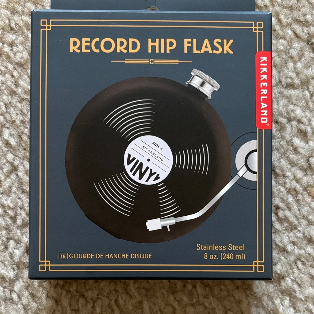 Brand New! Kikkerland Vinyl Record Black Hip Flask - Picture 1 of 4